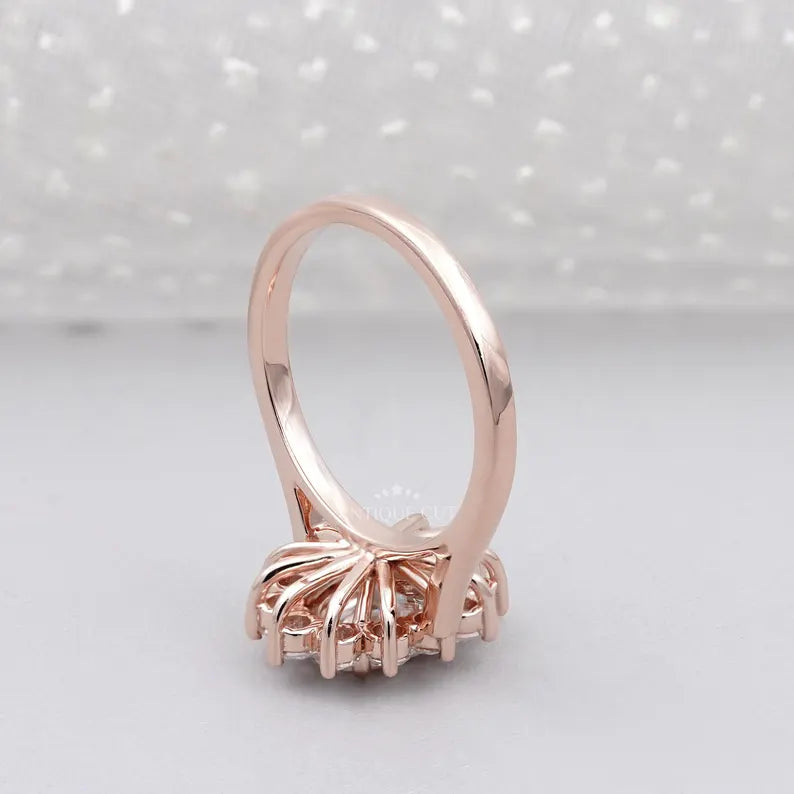 1.60TCW Oval Cut Lab Grown Diamond Halo Engagement Ring | Floral Ring | Round Diamond Accent Ring | Rose Gold | IGI Certified D-E-F VVS-VS.