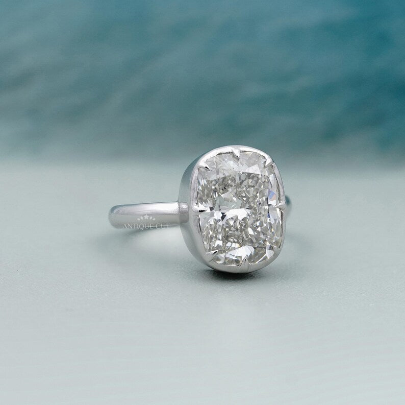 Cushion Solitaire Engagement Ring With Bezel Setting | Lab Made Diamond |  IGI Certified