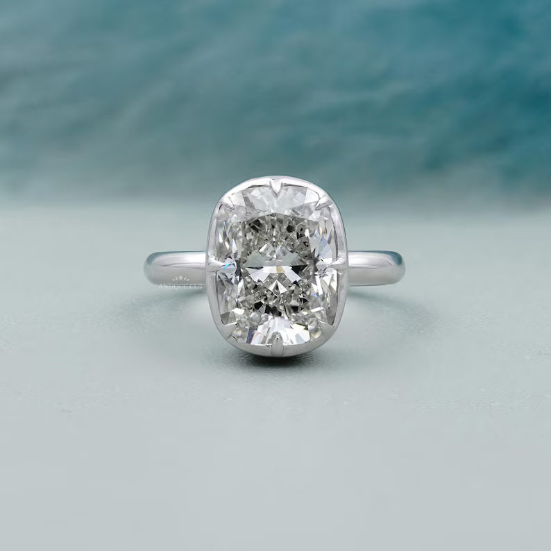 Cushion Solitaire Engagement Ring With Bezel Setting | Lab Made Diamond |  IGI Certified