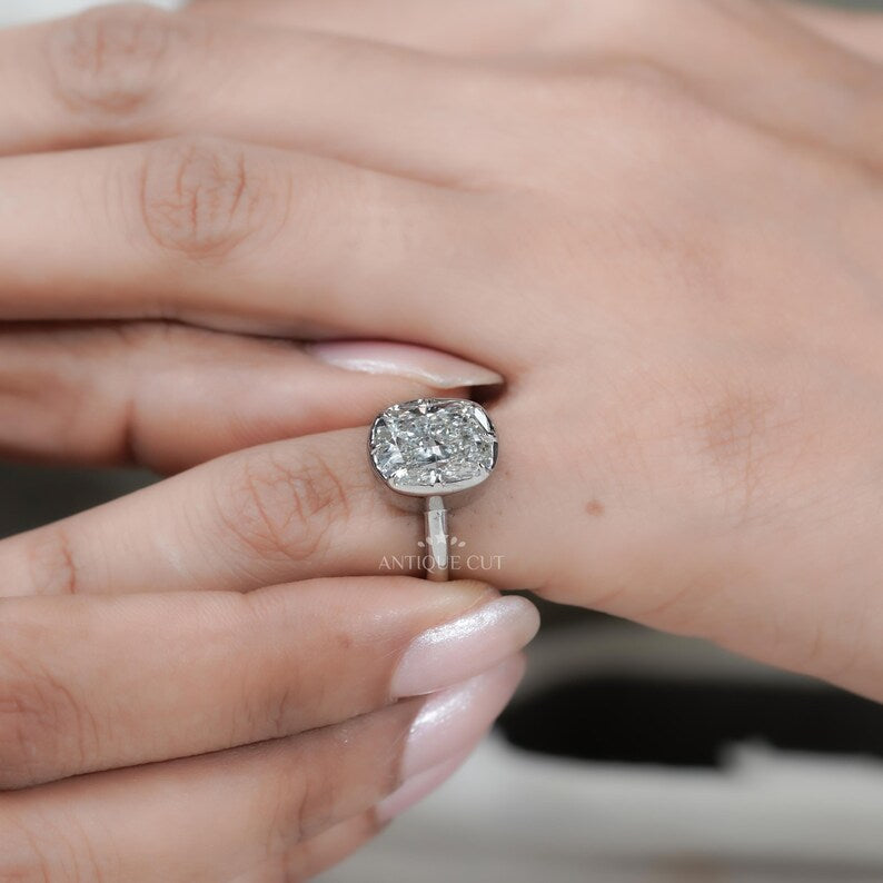 Cushion Solitaire Engagement Ring With Bezel Setting | Lab Made Diamond |  IGI Certified