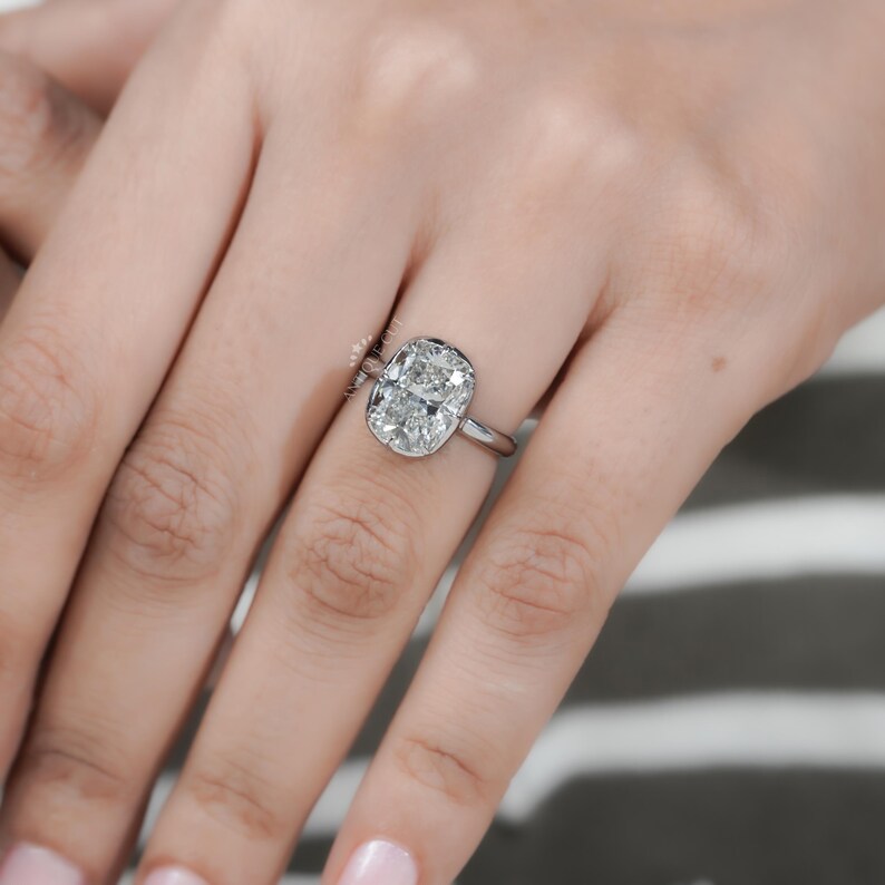 Cushion Solitaire Engagement Ring With Bezel Setting | Lab Made Diamond |  IGI Certified
