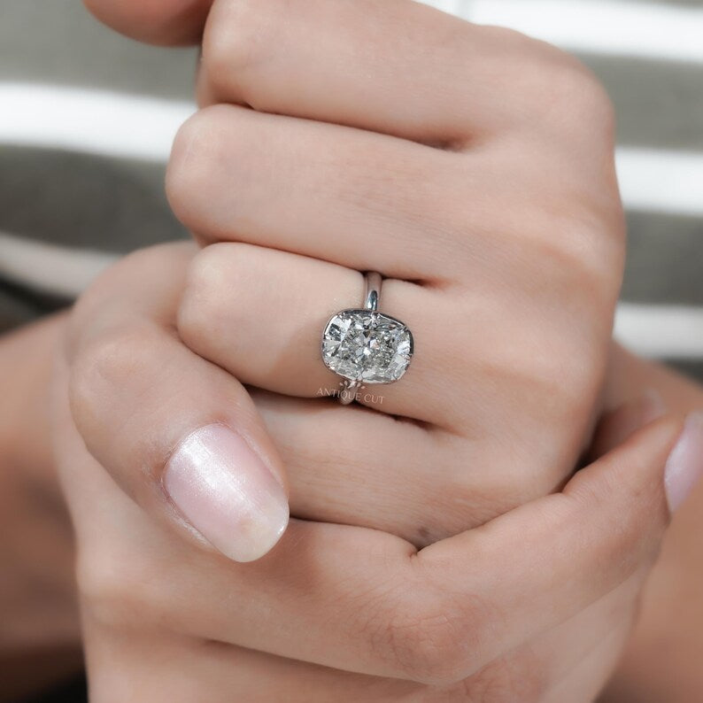 Cushion Solitaire Engagement Ring With Bezel Setting | Lab Made Diamond |  IGI Certified
