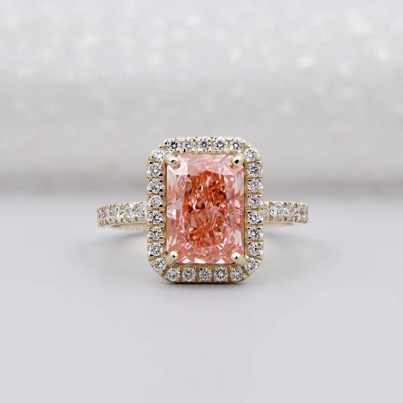3.60TCW Radiant Cut Pink Diamond Engagement Ring, Halo Ring, Lab Grown Diamond Ring, IGI Certified D-E-F VVS-VS.