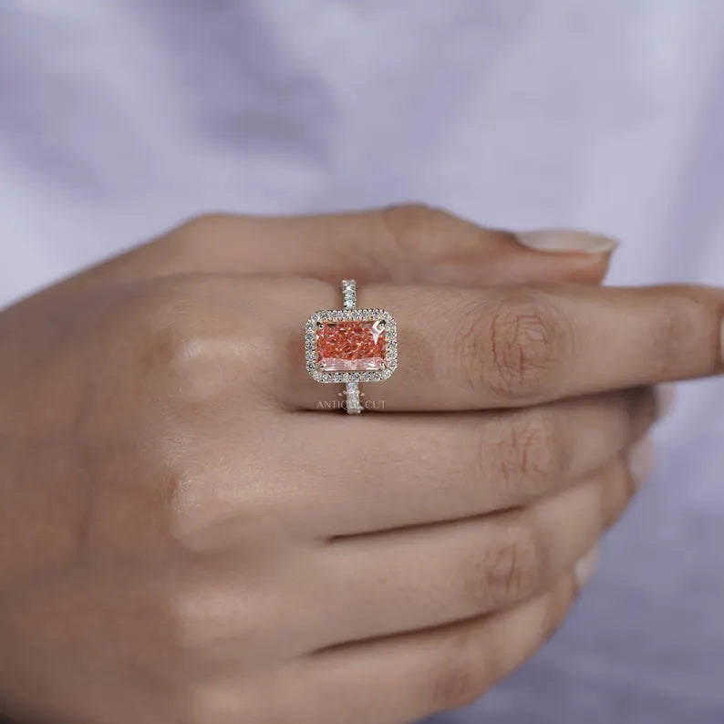 3.60TCW Radiant Cut Pink Diamond Engagement Ring, Halo Ring, Lab Grown Diamond Ring, IGI Certified D-E-F VVS-VS.