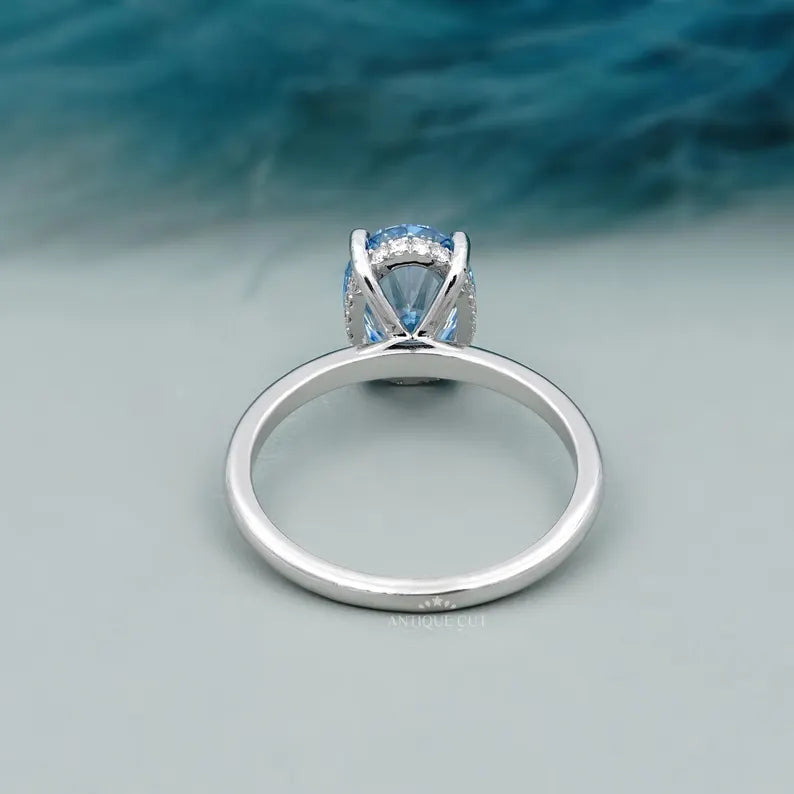 Lab-grown blue diamond solitaire ring, white gold