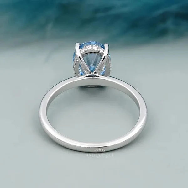 Fancy Blue Diamond Solitaire Ring | Hidden Halo Oval Engagement Ring | IGI Certified