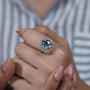 Round Halo Fancy Blue Diamond Ring Elegant Design
