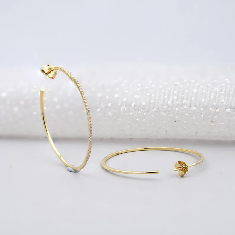 round pave diamond hoop earrings​