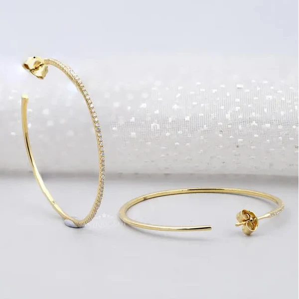0.55 TCW Round Pave diamond Hoop earrings in Gold