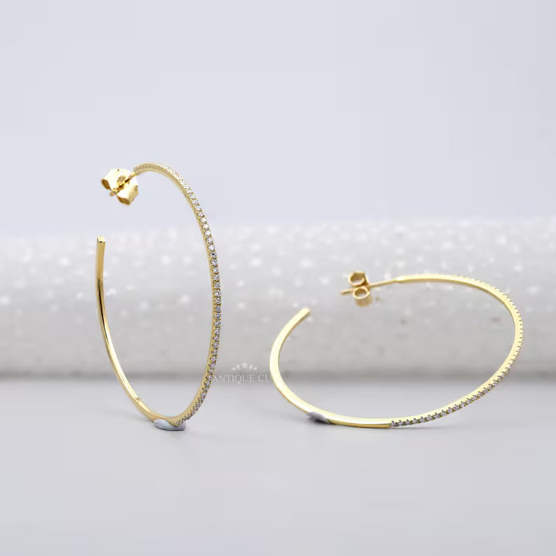 round pave diamond hoop earrings​