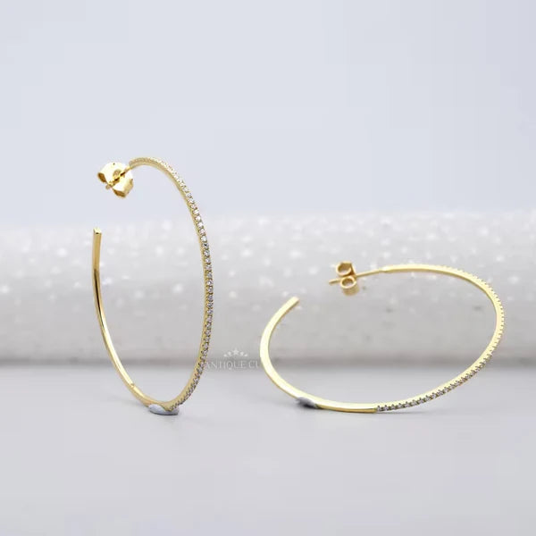 Lab-grown hoop earrings with closely set diamonds