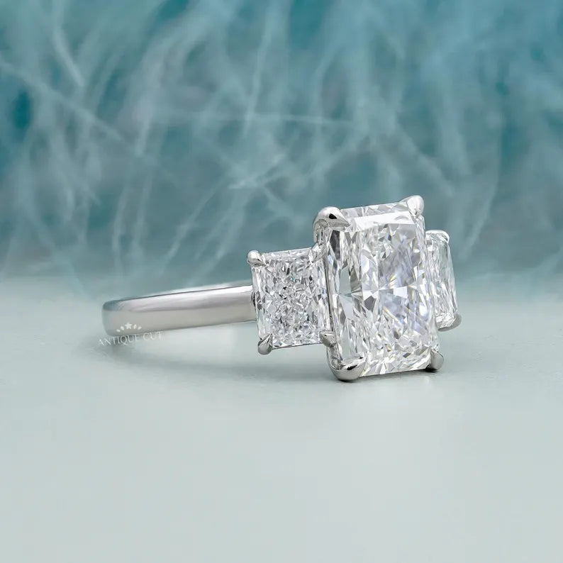 Three Stone Radiant Cut Engagement Ring | Lab Grown Diamond | IGI Certified