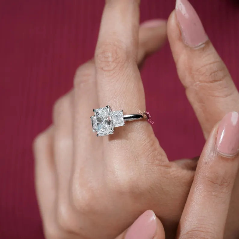 Three Stone Radiant Cut Engagement Ring | Lab Grown Diamond | IGI Certified