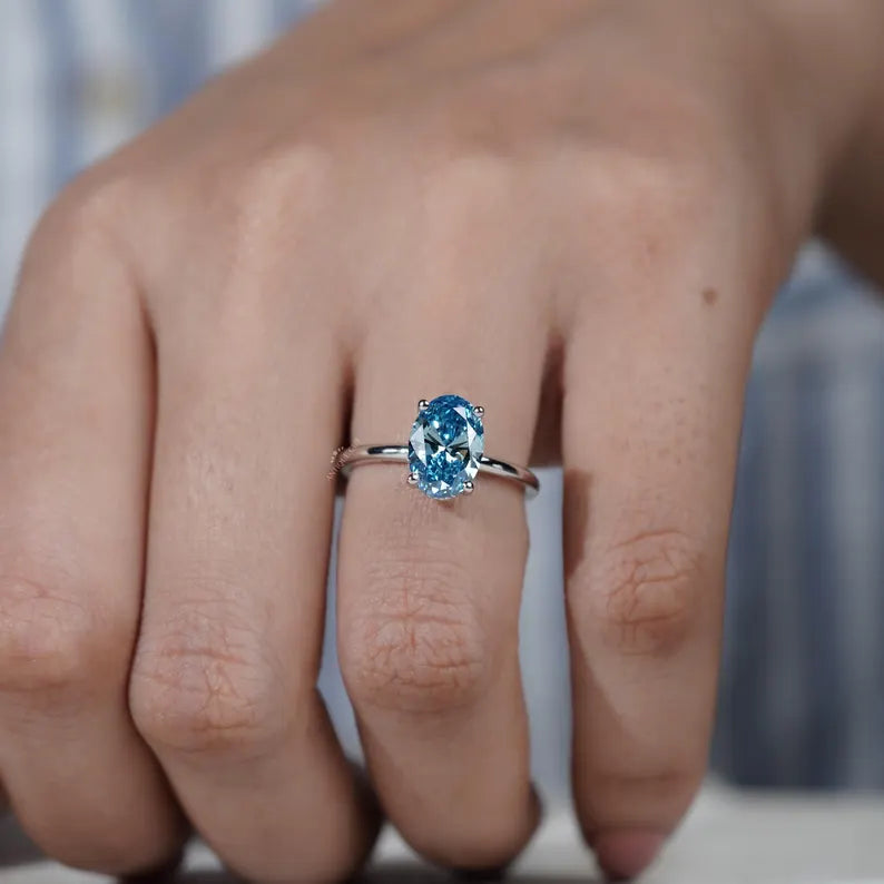 Fine jewelry blue diamond solitaire engagement ring