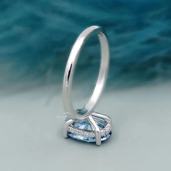 Fancy Blue Diamond Solitaire Ring | Hidden Halo Oval Engagement Ring | IGI Certified