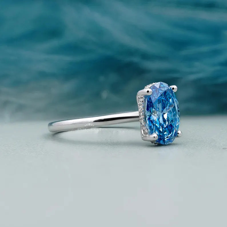 IGI certified blue diamond solitaire ring 4 prong setting