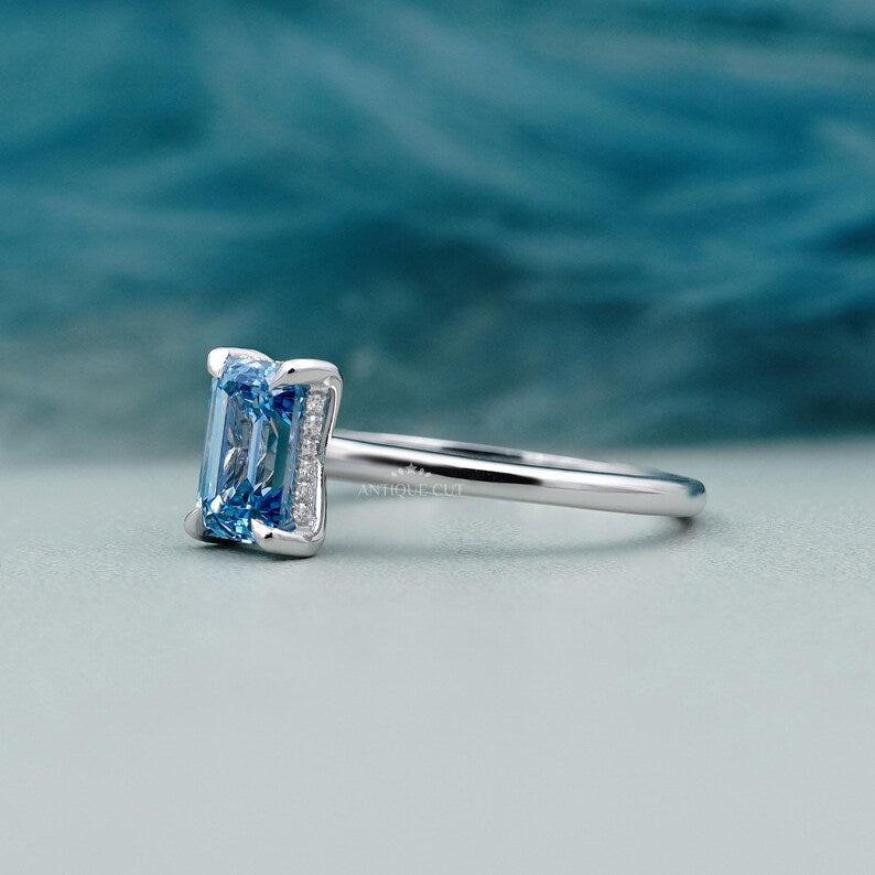 Lab grown blue diamond ring white gold