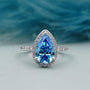 Blue diamond pear ring halo engagement pave band white gold