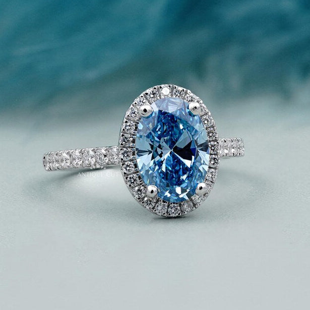 IGI Certified Fancy Blue Diamond Ring Oval Halo