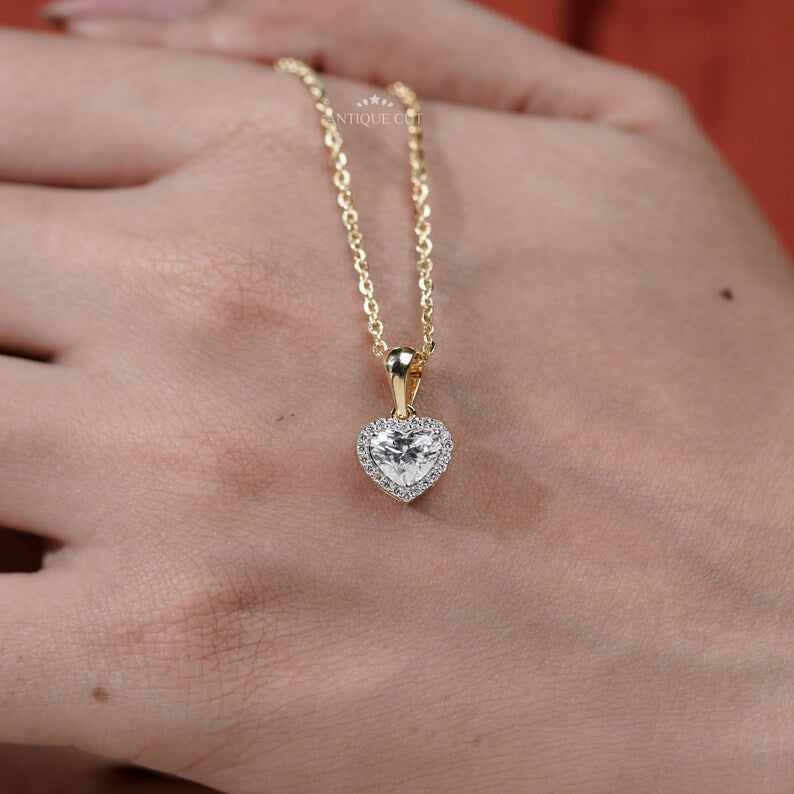 Heart  Diamond Halo Pendant on hand