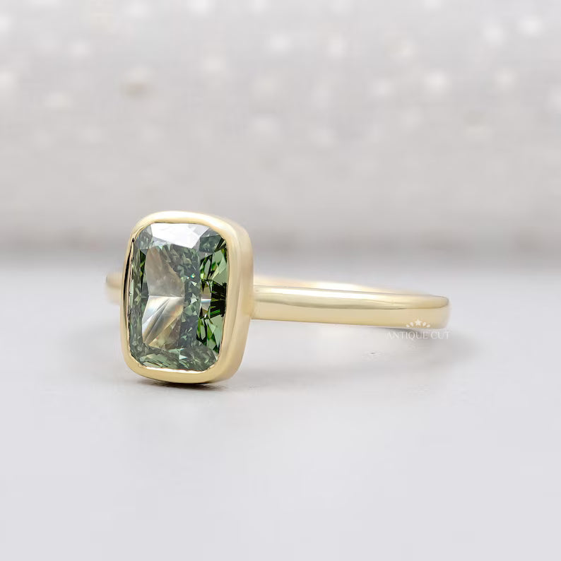 Fancy Green Bezel Cushion Cut Ring | Lab Made Diamond | IGI Certified