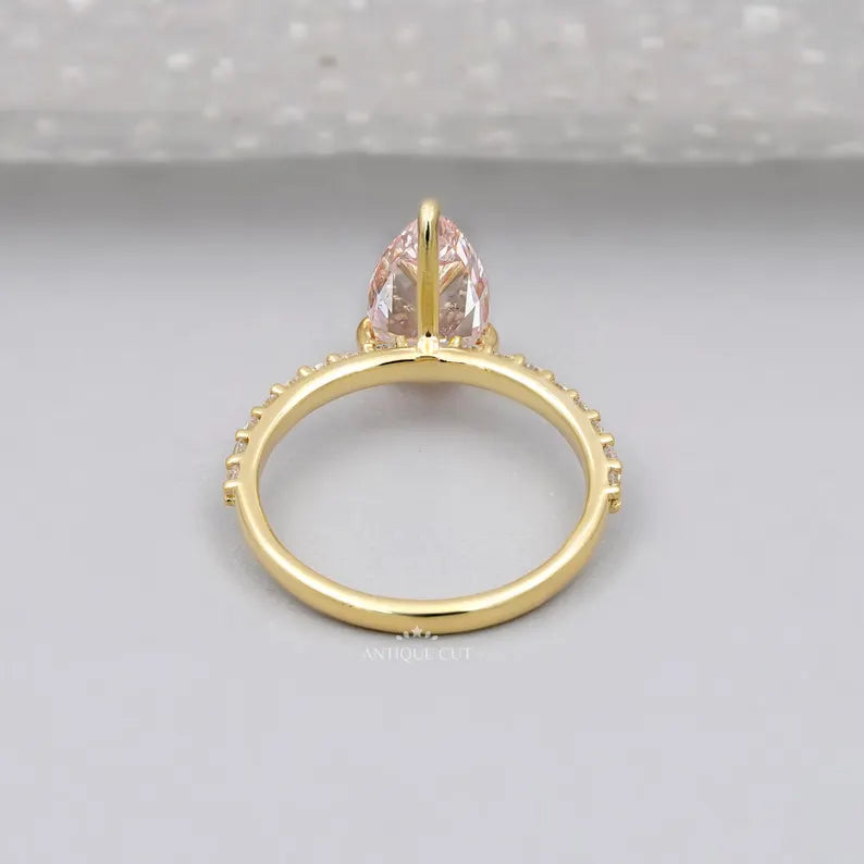 Antique cut pear fancy pink diamond engagement ring