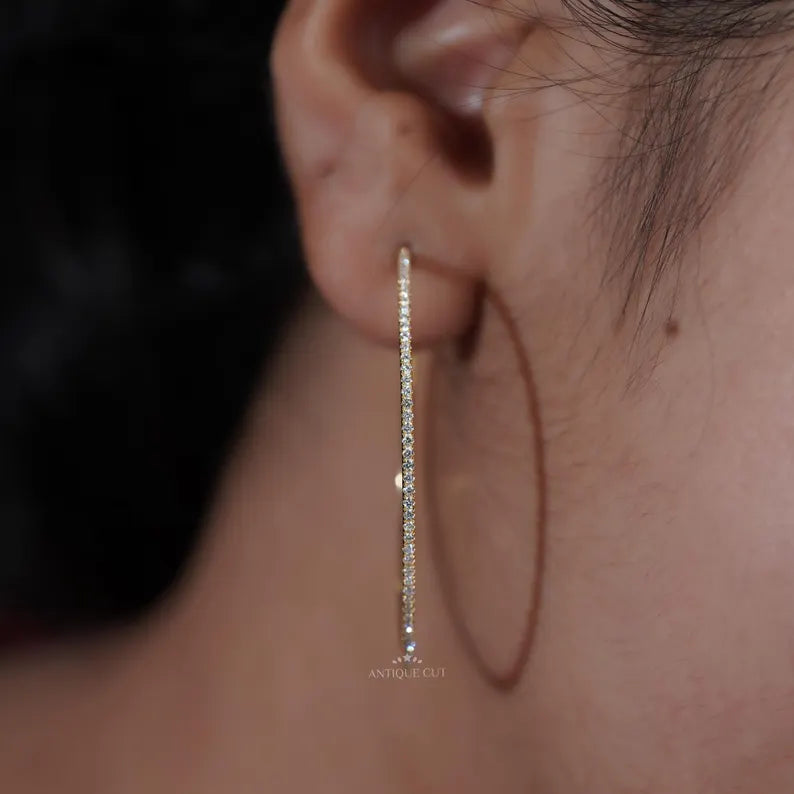 round pave diamond hoop earrings​
