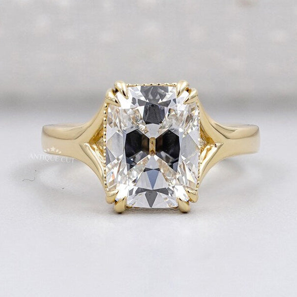 Old mine cushion cut diamond ring split shank design