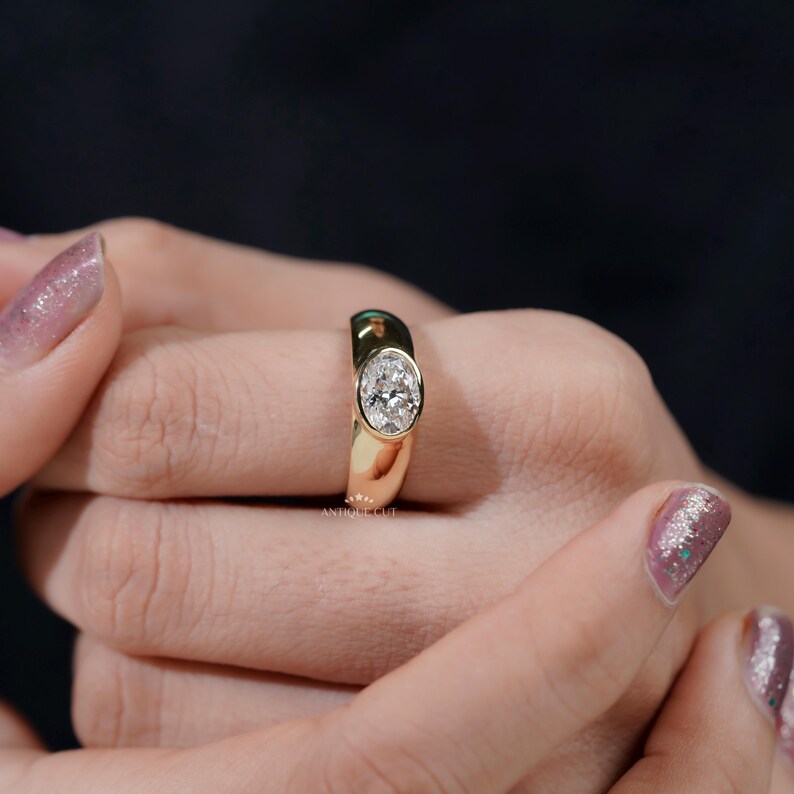 Minimalist bezel set lab grown diamond ring