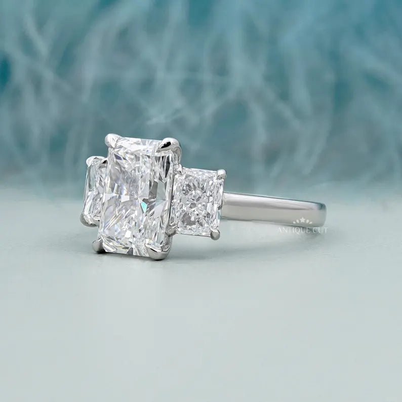 Three Stone Radiant Cut Engagement Ring | Lab Grown Diamond | IGI Certified