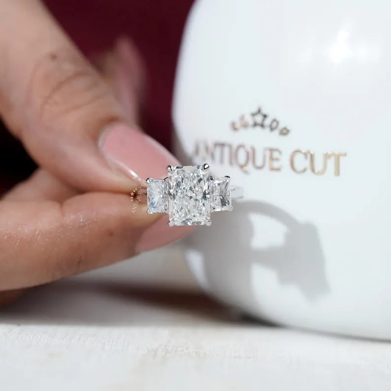 Three Stone Radiant Cut Engagement Ring | Lab Grown Diamond | IGI Certified