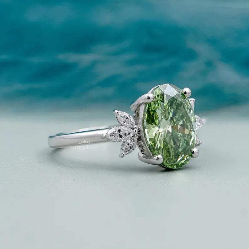 IGI certified oval green diamond ring