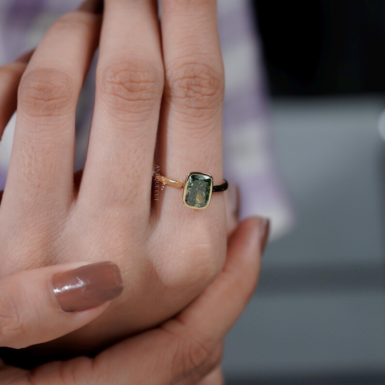 Fancy Green Bezel Cushion Cut Ring | Lab Made Diamond | IGI Certified