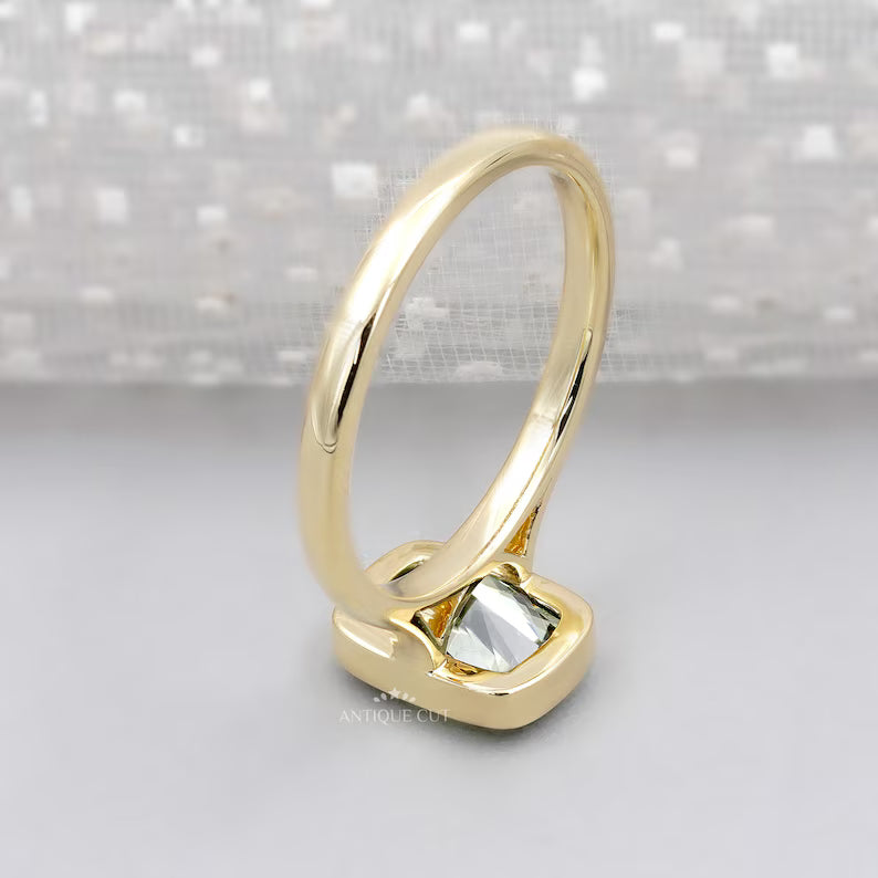 Fancy Green Bezel Cushion Cut Ring | Lab Made Diamond | IGI Certified