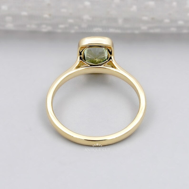 Fancy Green Bezel Cushion Cut Ring | Lab Made Diamond | IGI Certified