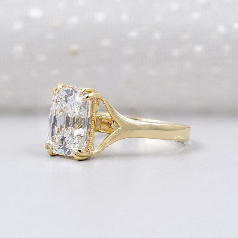 Yellow gold old mine cushion cut diamond ring