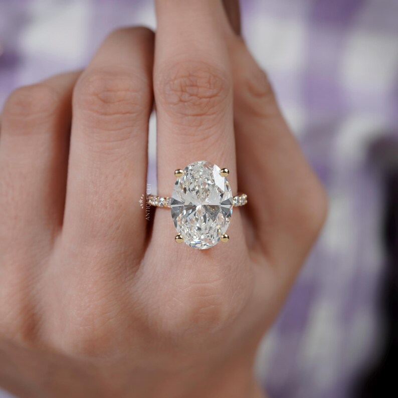Yellow gold lab grown oval diamond ring side profile