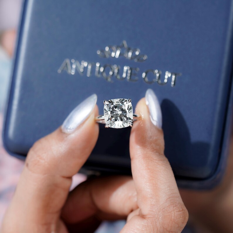 Ethical lab-grown cushion diamond engagement ring