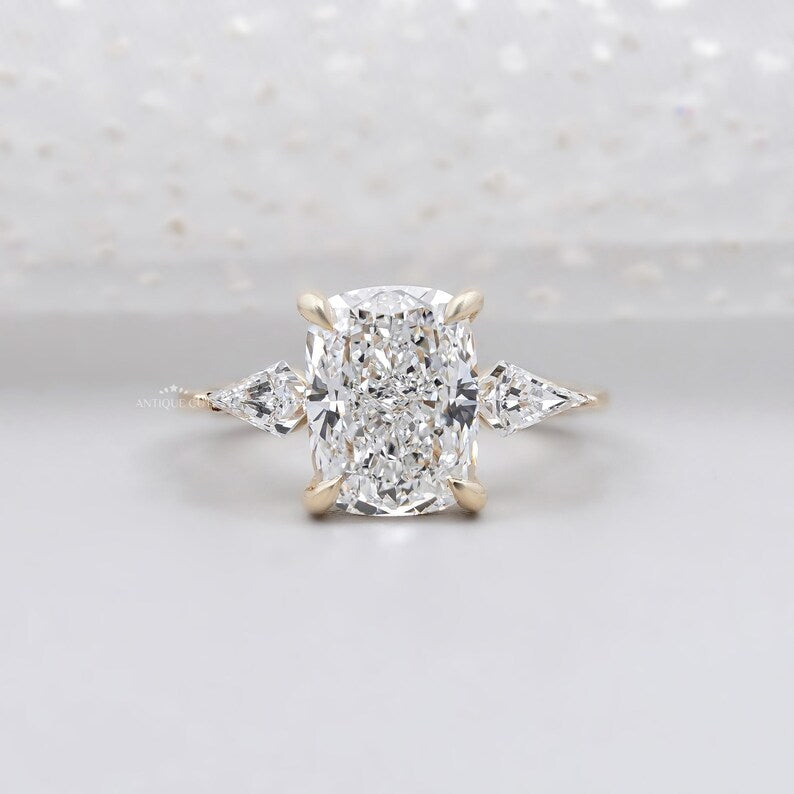 Three Stone Cushion Cut Diamond Ring