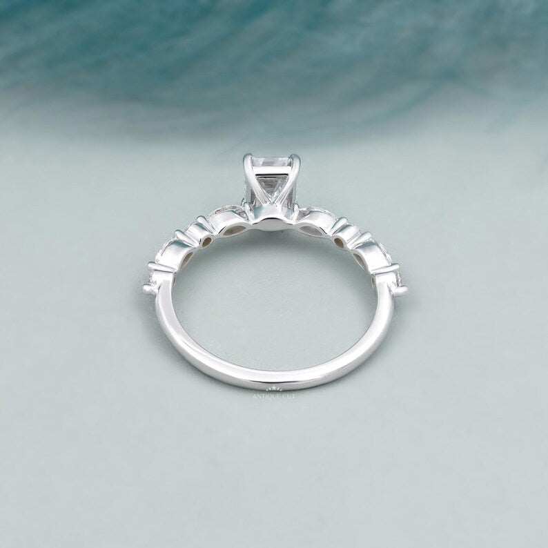Classic emerald cut engagement ring pave diamond white gold