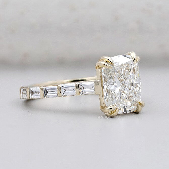 Lab-grown cushion diamond ring with pavé band IGI certified
