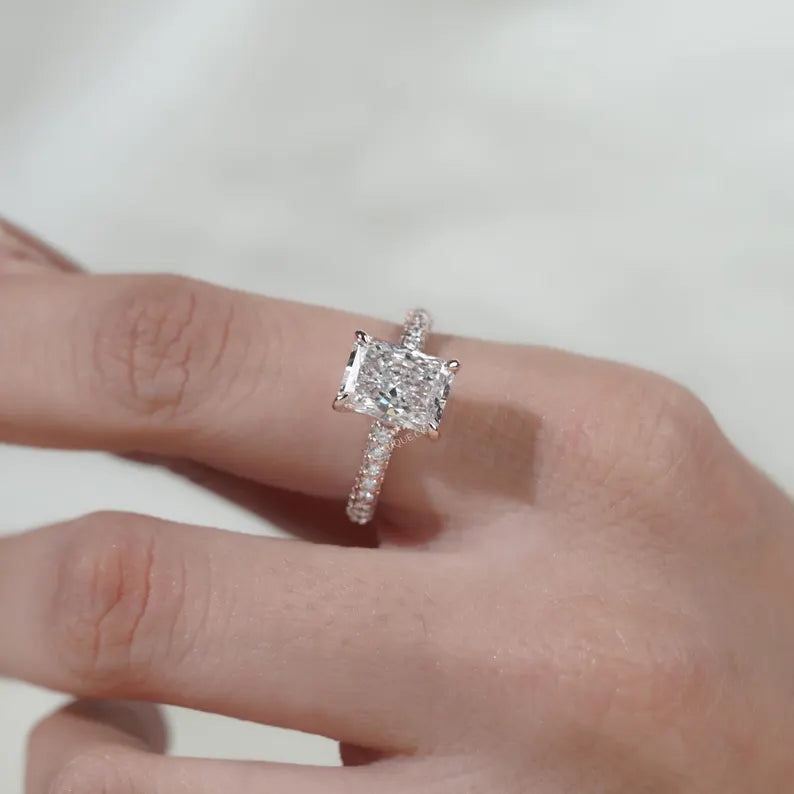 Minimalist radiant engagement ring hidden halo rose gold