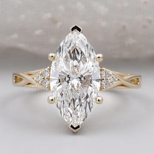 Marquise cut diamond ring yellow gold vintage engagement ring