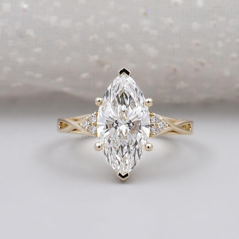 Marquise cut diamond ring yellow gold vintage engagement ring