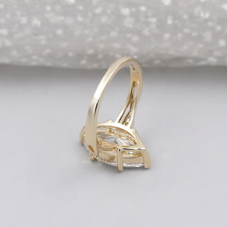 Elegant marquise engagement ring yellow gold vintage inspired