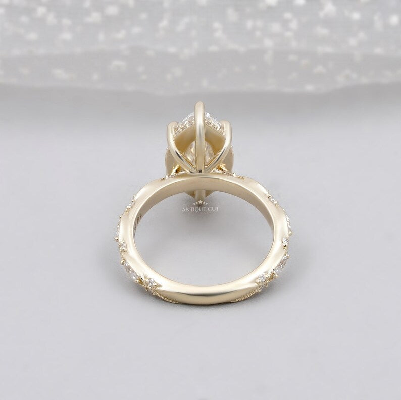 Yellow gold marquise cut diamond ring antique style engagement