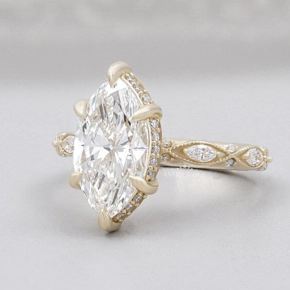 Vintage marquise diamond ring yellow gold engagement ring
