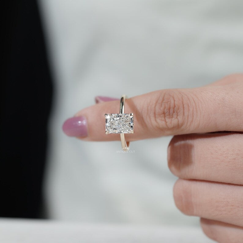 Yellow gold diamond ring radiant cut style