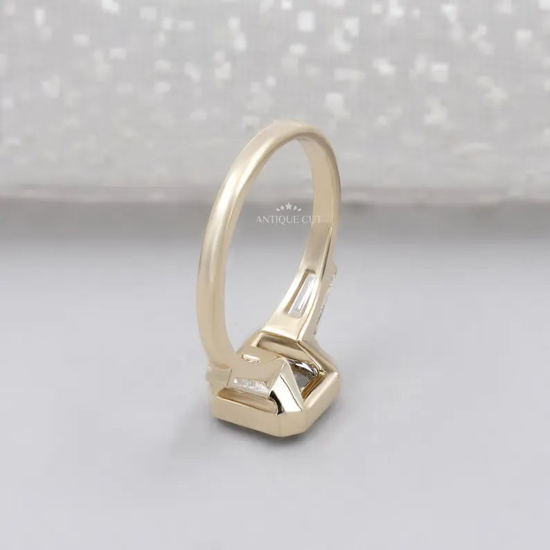 Bezel set asscher cut ring close up