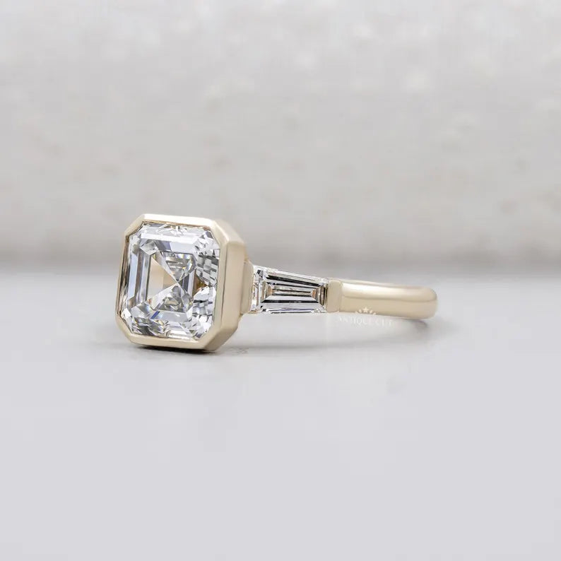 Lab grown asscher cut diamond bezel ring